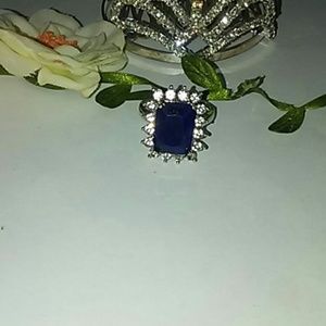 Created Blue Saphire CZ Diamonds Ring